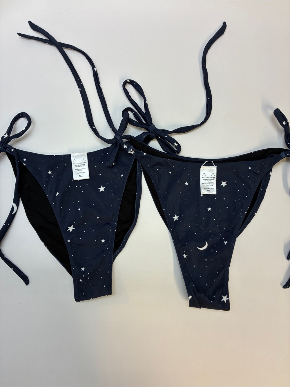 Kitty and Vibe String bikini bottom, celestial print in navy blue; NWT! Beachy!